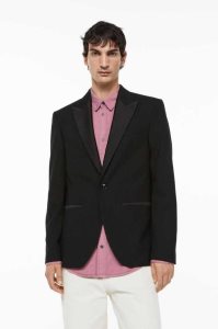 H&M Regular Fit Tuxedo Jacket Blazer Herren Schwarz | ACQ-027485