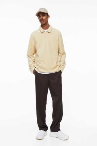 H&M Regular Fit Velour Polo Shirt Sweatshirt Herren Hellbeige | GPV-706243