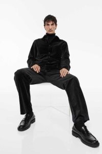 H&M Regular Fit Velvet Hemd Herren Schwarz | YAV-729834