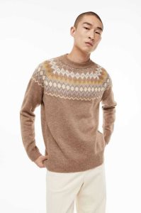 H&M Relaxed Fit Jacquard-knit Pullover Herren Dunkelbeige | QNO-316905