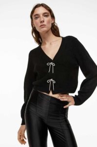 H&M Rhinestone-bow Rib-knit Cardigan Pullover Damen Grau Braun | WLQ-512380
