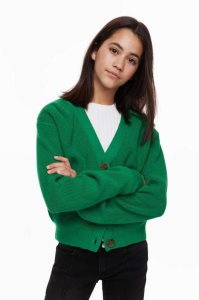 H&M Rib-knit Baumwoll Strickjacke Kinder Grün | OIZ-587390