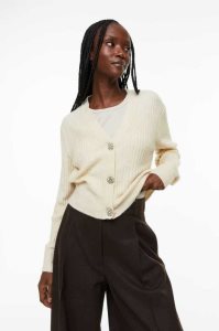 H&M Rib-knit Cardigan Pullover Damen Hellbeige | PLE-159647