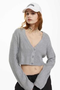 H&M Rib-knit Crop Cardigan Pullover Damen Khaki Grün | ETF-731824