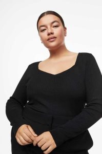H&M Rib-knit Pullover Übergröße Damen Schwarz | DEL-378412