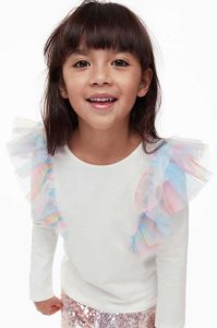 H&M Ruffle-trimmed Oberteile Kinder Weiß | AVX-071843