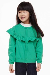 H&M Ruffle-trimmed Strickjacke Kinder Hellgrün | WGC-413269