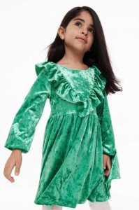 H&M Ruffle-trimmed Velour Kurzes Kleid Kinder Rot | IKA-189752