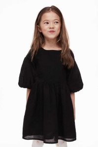 H&M Seersucker Kurzes Kleid Kinder Schwarz | DWG-538762