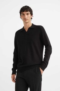 H&M Slim Fit Fine-knit Baumwoll Polo Shirt Pullover Herren Dunkelbraun | EUT-780149