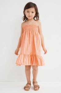 H&M Smocked Baumwoll Kurzes Kleid Kinder Hellgrün | WSF-684753