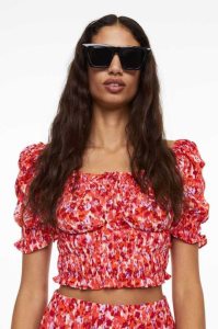 H&M Square Sonnenbrille Damen Schwarz | IXV-061857