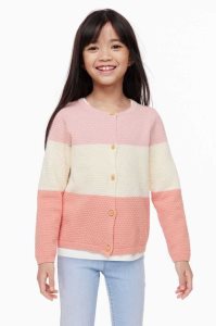 H&M Textured-knit Baumwoll Strickjacke Kinder Hellgrün | VXG-460758