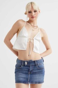 H&M Tie-detail Satin Oberteile Damen Schwarz | NTR-934652