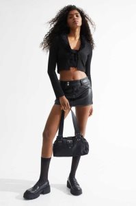 H&M Tie-front Crop Cardigan Pullover Damen Schwarz | WJY-093576