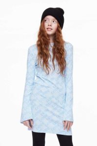 H&M Trumpet-sleeved Jersey Kurzes Kleid Kinder Hellblau | TIA-059286