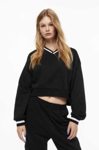 H&M V-neck Sweatshirt Damen Dunkelblau Weiß | CLU-641930