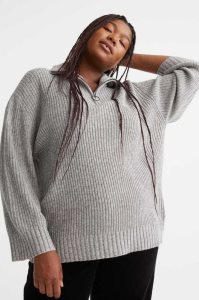 H&M Zip-top Rib-knit Pullover Damen Hellgrau | KIZ-397208
