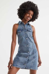 H&M Ärmellose Denim Shirt Kleider Damen Blau | FSU-574603
